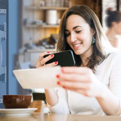 Woman using Mobile Deposit from her phone